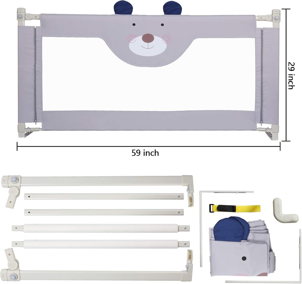 Extra Tall Safety Bed Guard for Kids, Collapsible Double Lock, Fits Queen Size Bed (1 Side) J854798