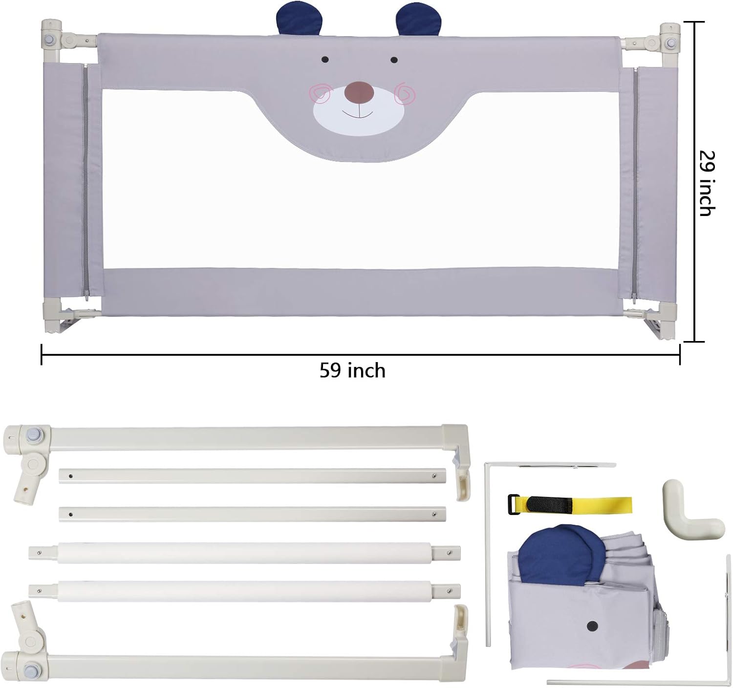Extra Tall Safety Bed Guard for Kids, Collapsible Double Lock, Fits Queen Size Bed (1 Side) J854798
