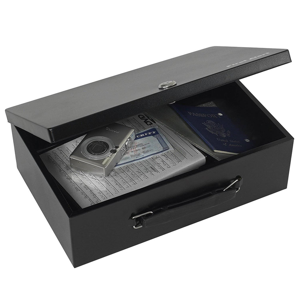 Black/Silver Locking Steel Cash Box W8726
