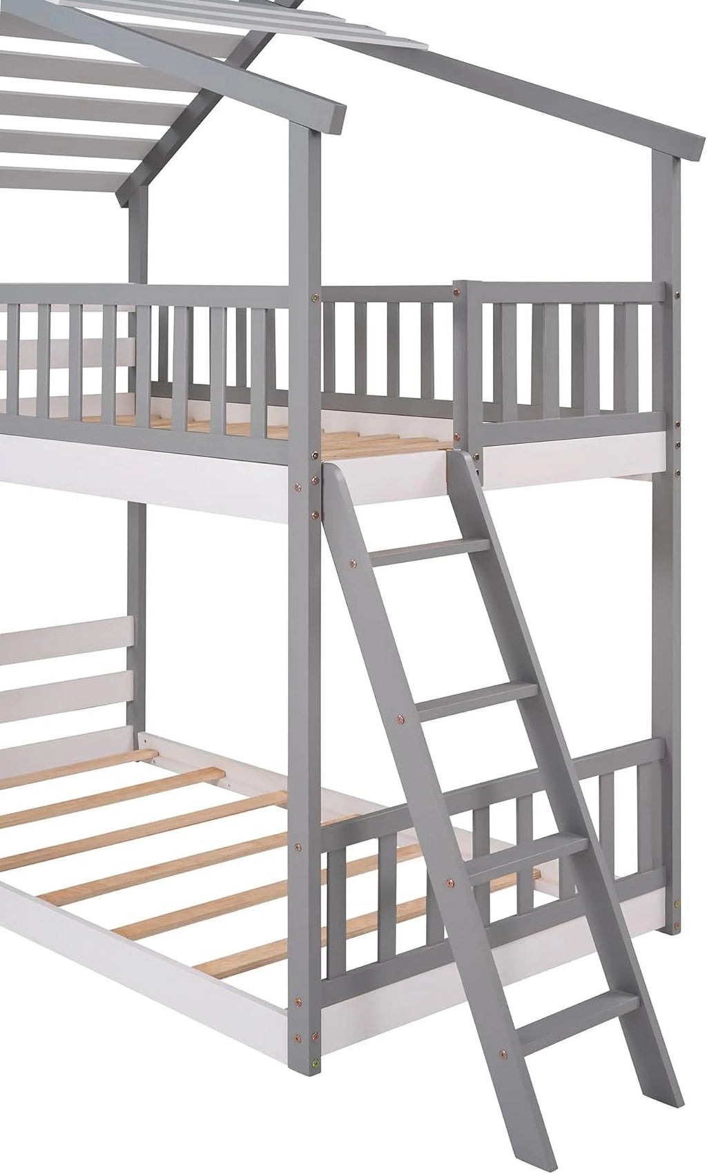 Gray Wood Kids Bunk Bed with Ladder D4662