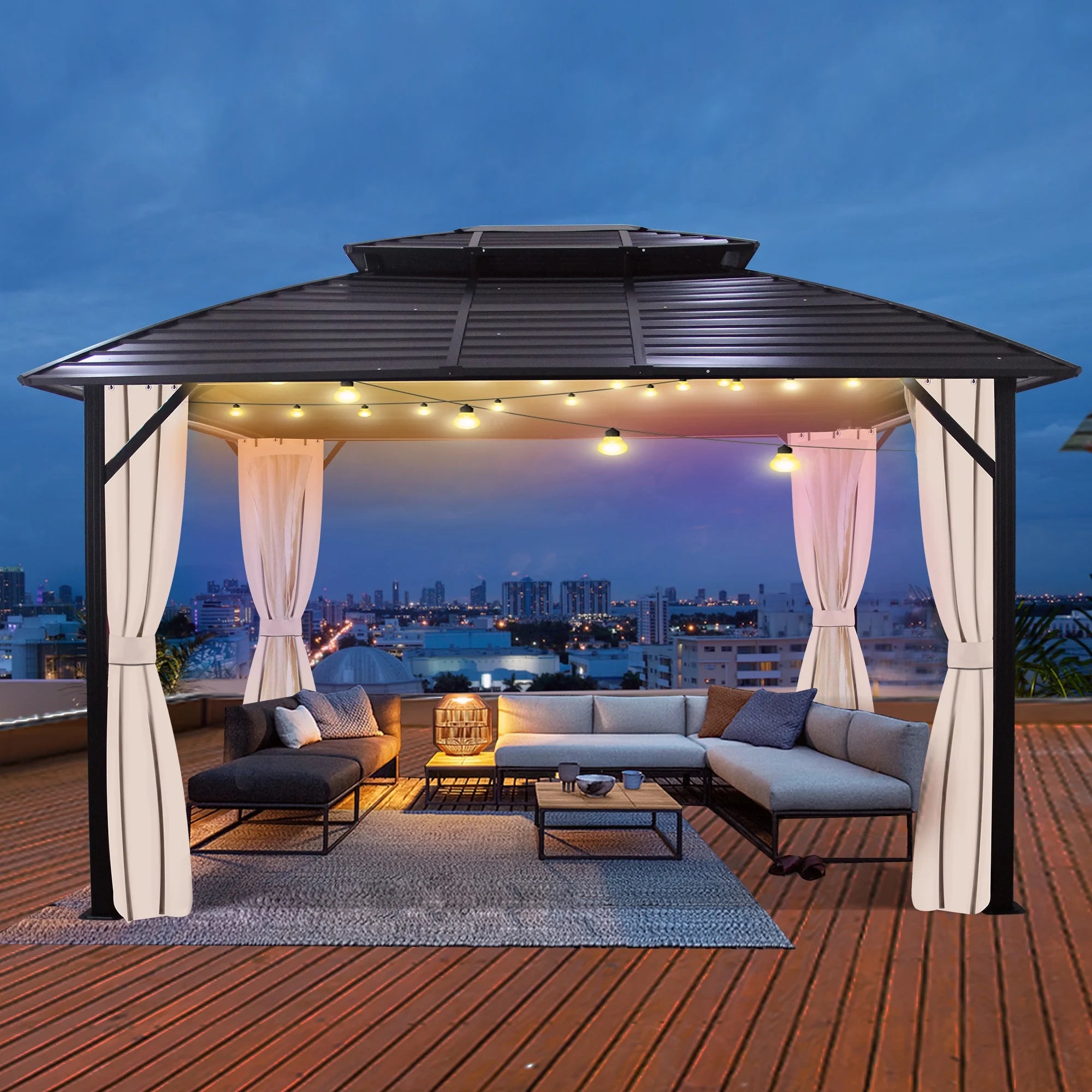 10x12FT Galvanized Steel Hardtop Gazebo with Double Roof W364630