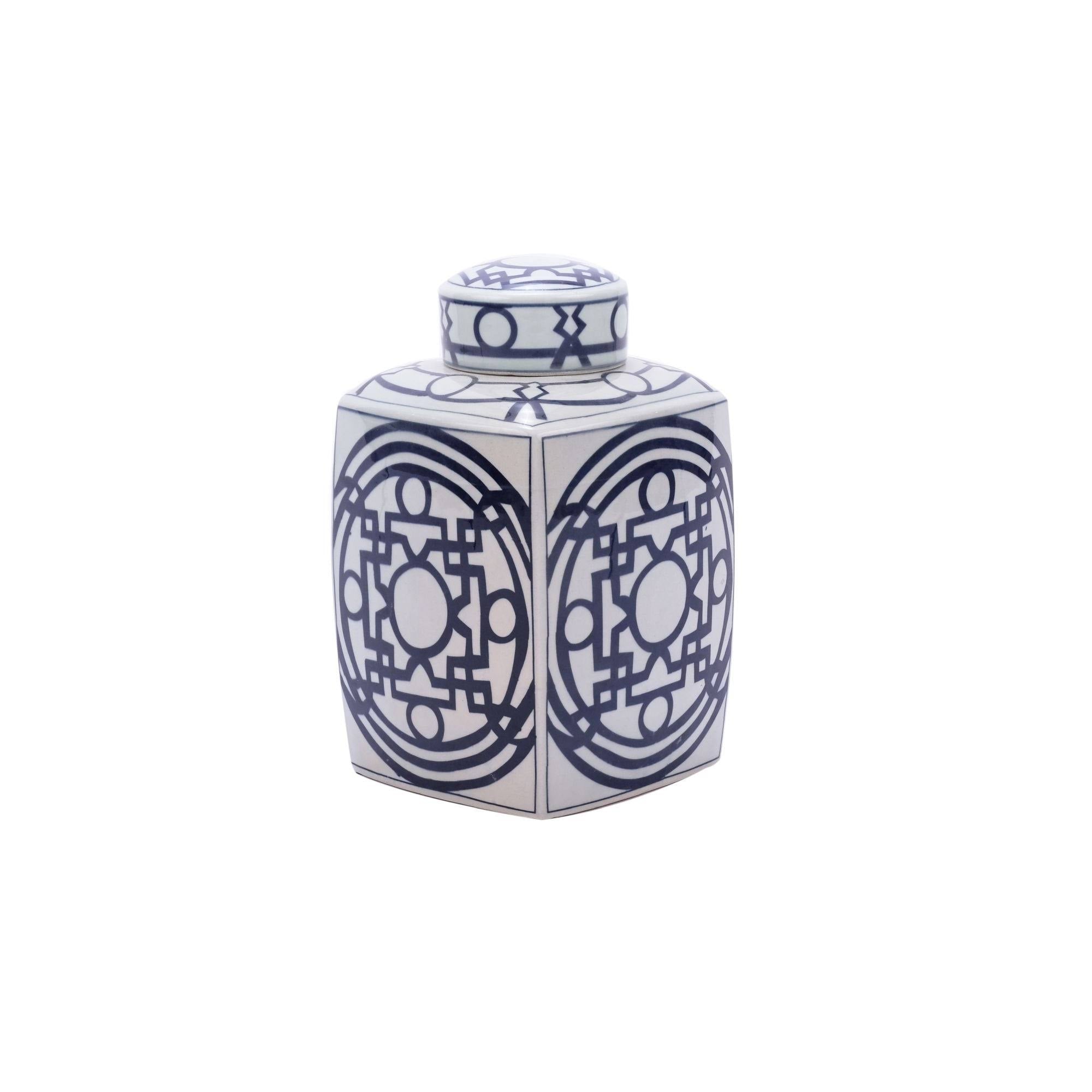 Blue & White Square Tea Jar I7901