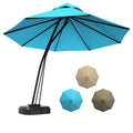 Blue 11 Feet Outdoor Cantilever Hanging Umbrella with Base and Wheels P331033