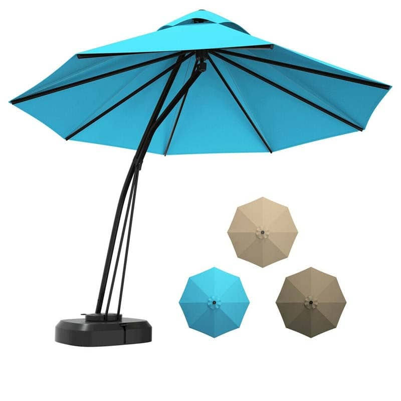 Blue 11 Feet Outdoor Cantilever Hanging Umbrella with Base and Wheels P331033