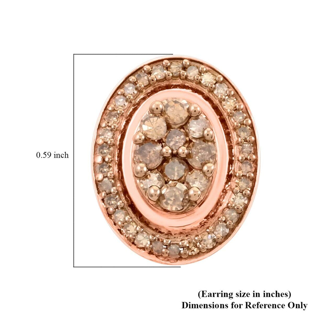 Champagne Diamond Round 925 Sterling Silver Vermeil Rose Gold Plated Cluster Stud Solitaire Earrings O64164