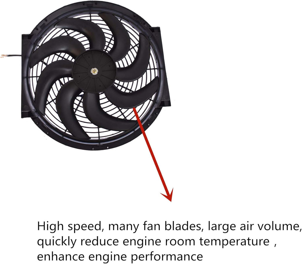 2 Set 12 inch Universal Electric Condenser Radiator Slim Cooling Fan U78398