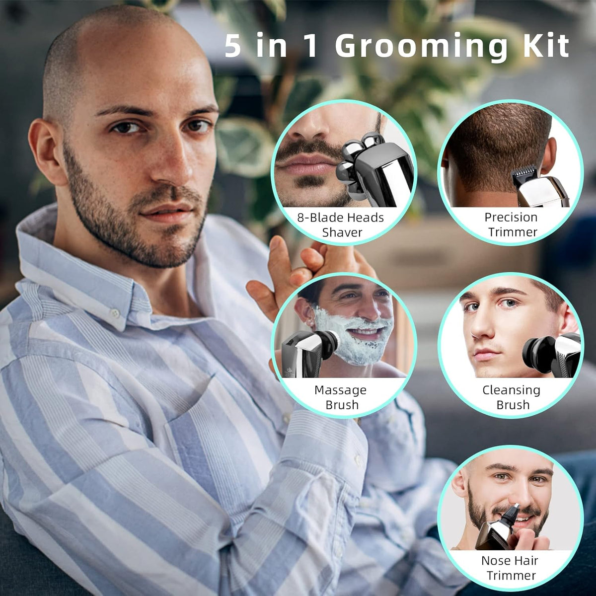 Electric 8D Head Shaver with Floating Head, IP65 Waterproof Rotary Shaver Grooming Kit Pack of 2 F727