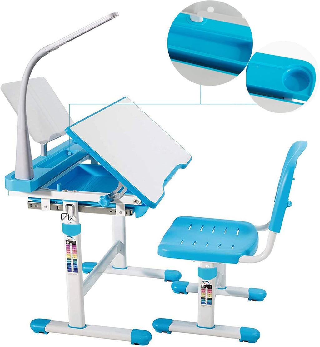 Blue Kids Desk and Chair Set with Lamp and Drawer Storage C994