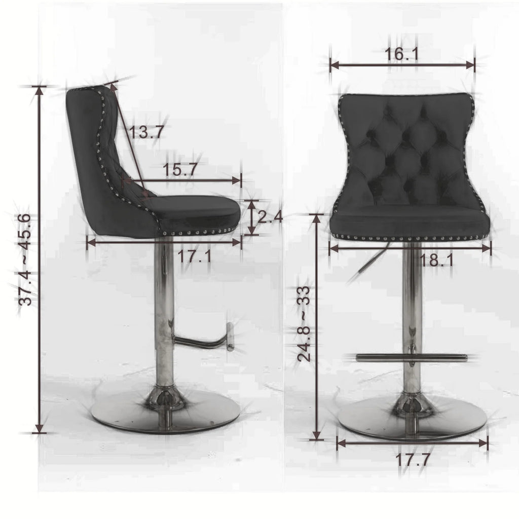 Swivel Velvet Barstools with Backs, Set of 2, Black V26831