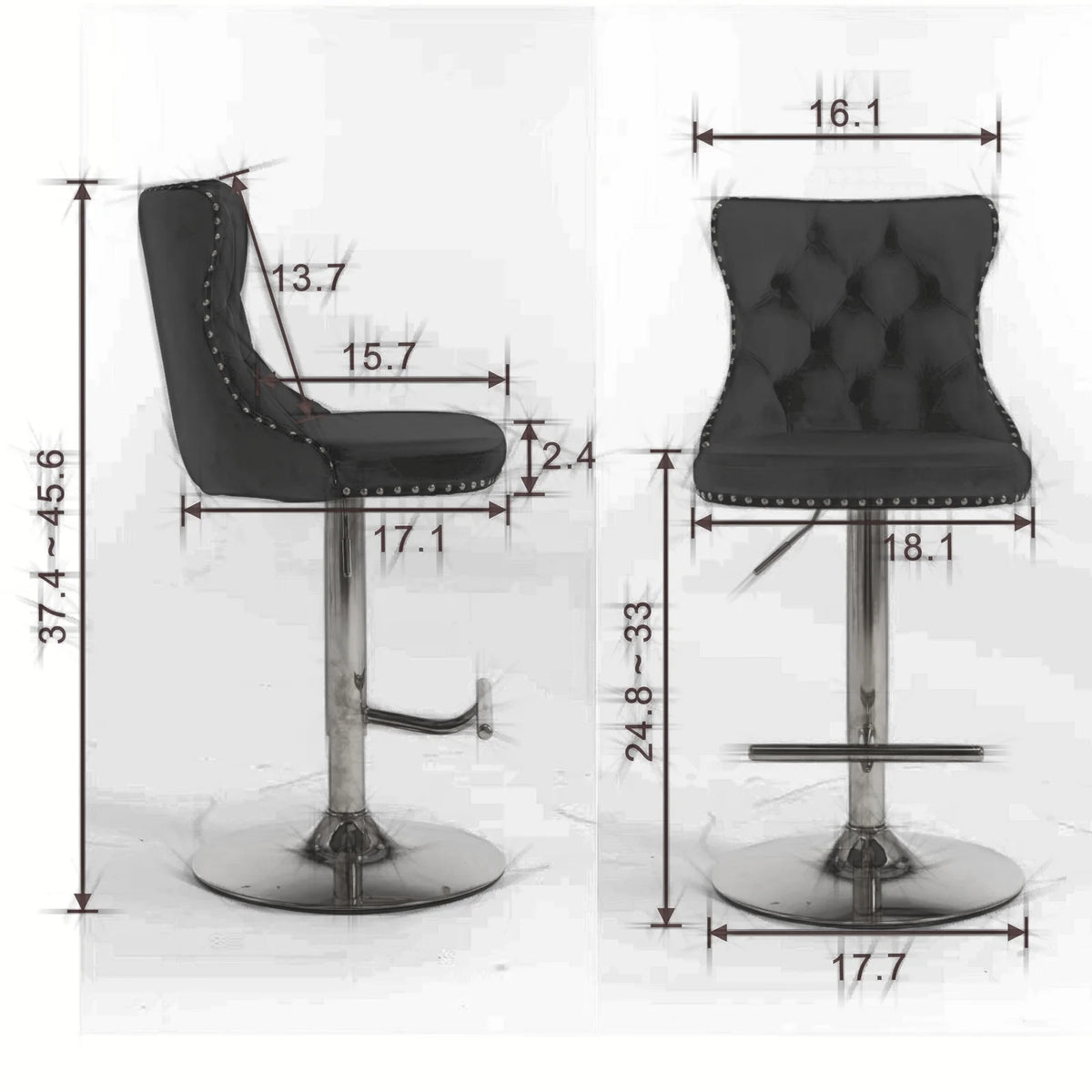 Swivel Velvet Barstools with Backs, Set of 2, Black V26831