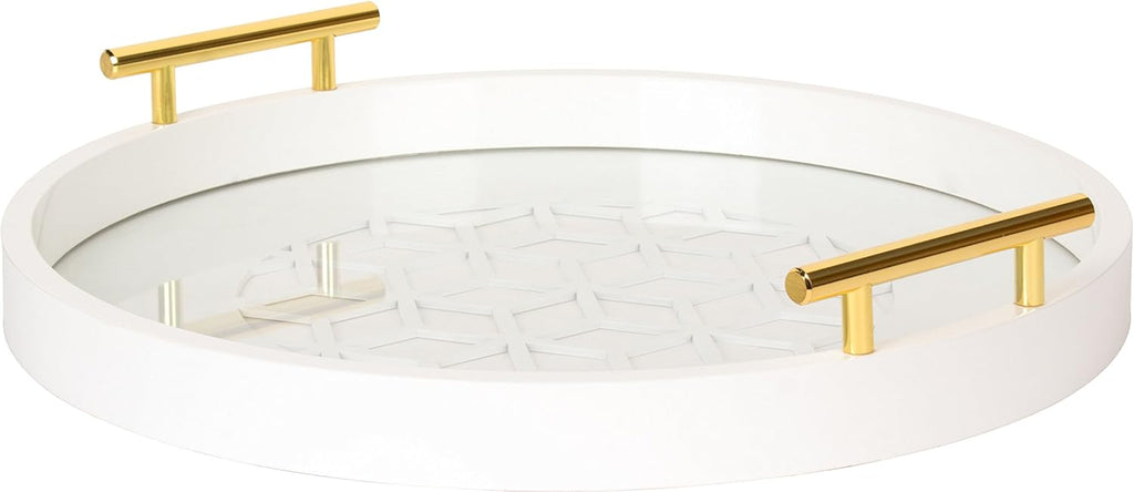 Navy and Gold Round Decorative Tray with Metal Handles M502235