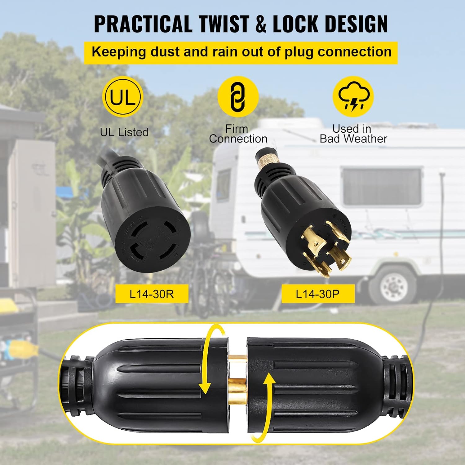 40Ft 30 Amp 4 Wire 10 Gauge Generator Extension Cord 125V 250V UL Listed Twist Lock Connectors I7093