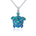 18" Rhodium Created Blue Opal Turtle Necklace C85570