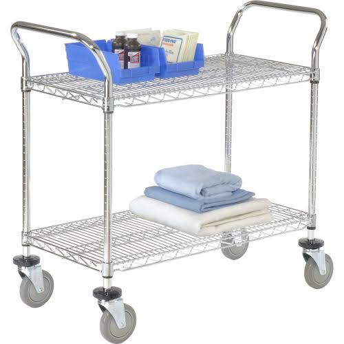 Chrome 2 Shelf Utility Cart with Polyurethane Casters M792