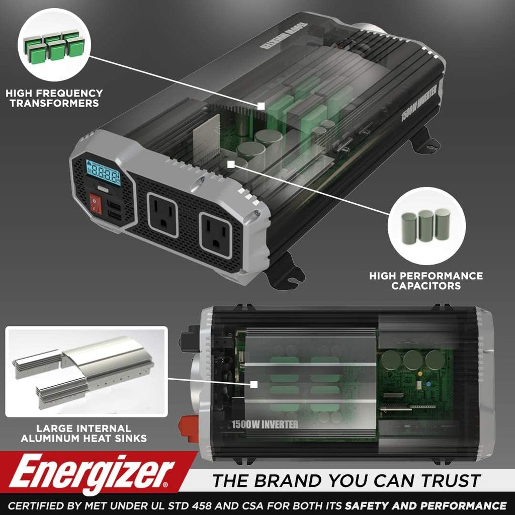 1500 Watts Modified Sine Wave Car Power Inverter, 12v to 110v, Two AC Outlets, Two USB Ports V2828