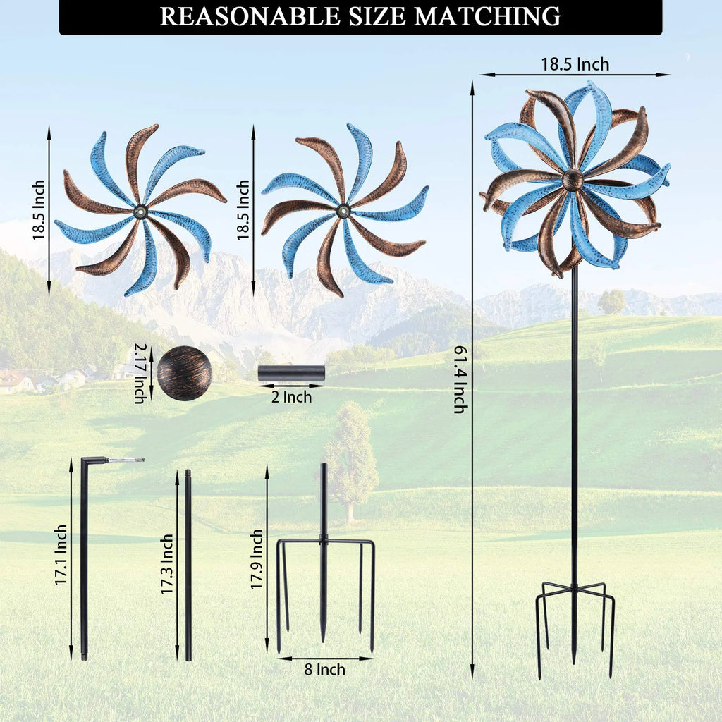 Blue Flower Metal Stake Wind Spinner K64342