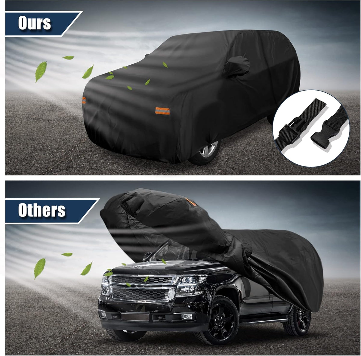 Black 190T PU Waterproof SUV Car Cover Pack of 2 R2411