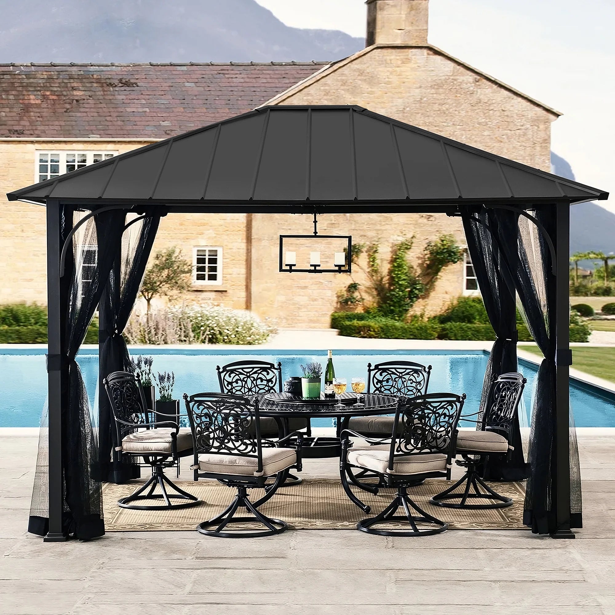 11 x 13 Foot Screened Gazebo Canopy Pergola Tent U65947