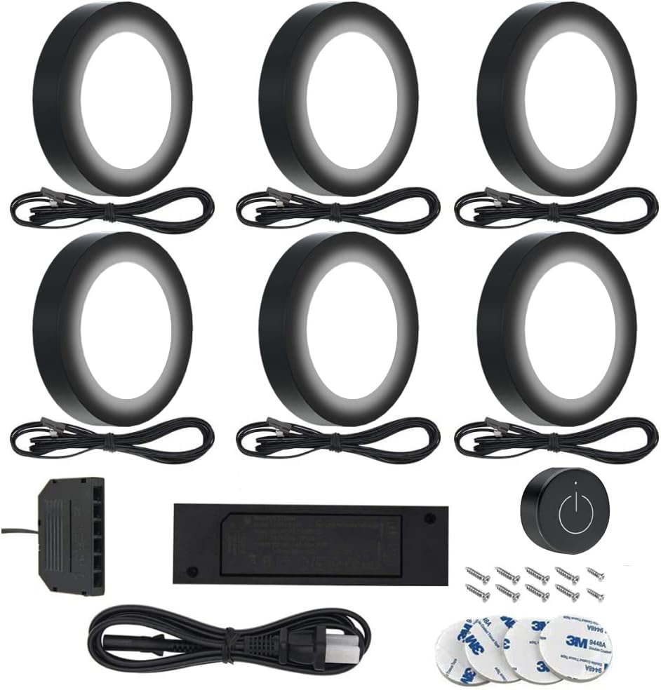 6 Pack White 4000K Under Cabinet Puck Light with Wireless Dimmer Switch D36807