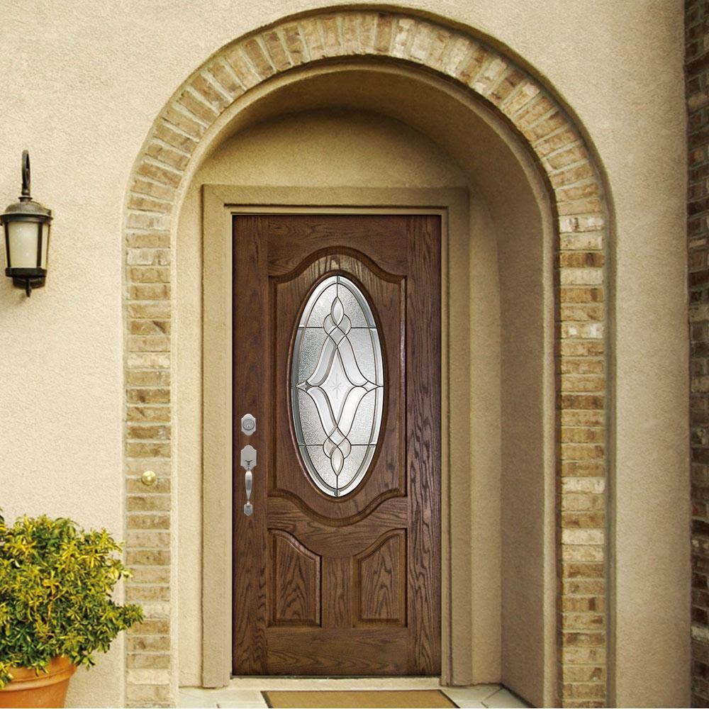 Medium Oak Right-Hand Inswing Fiberglass Prehung Front Door S4145
