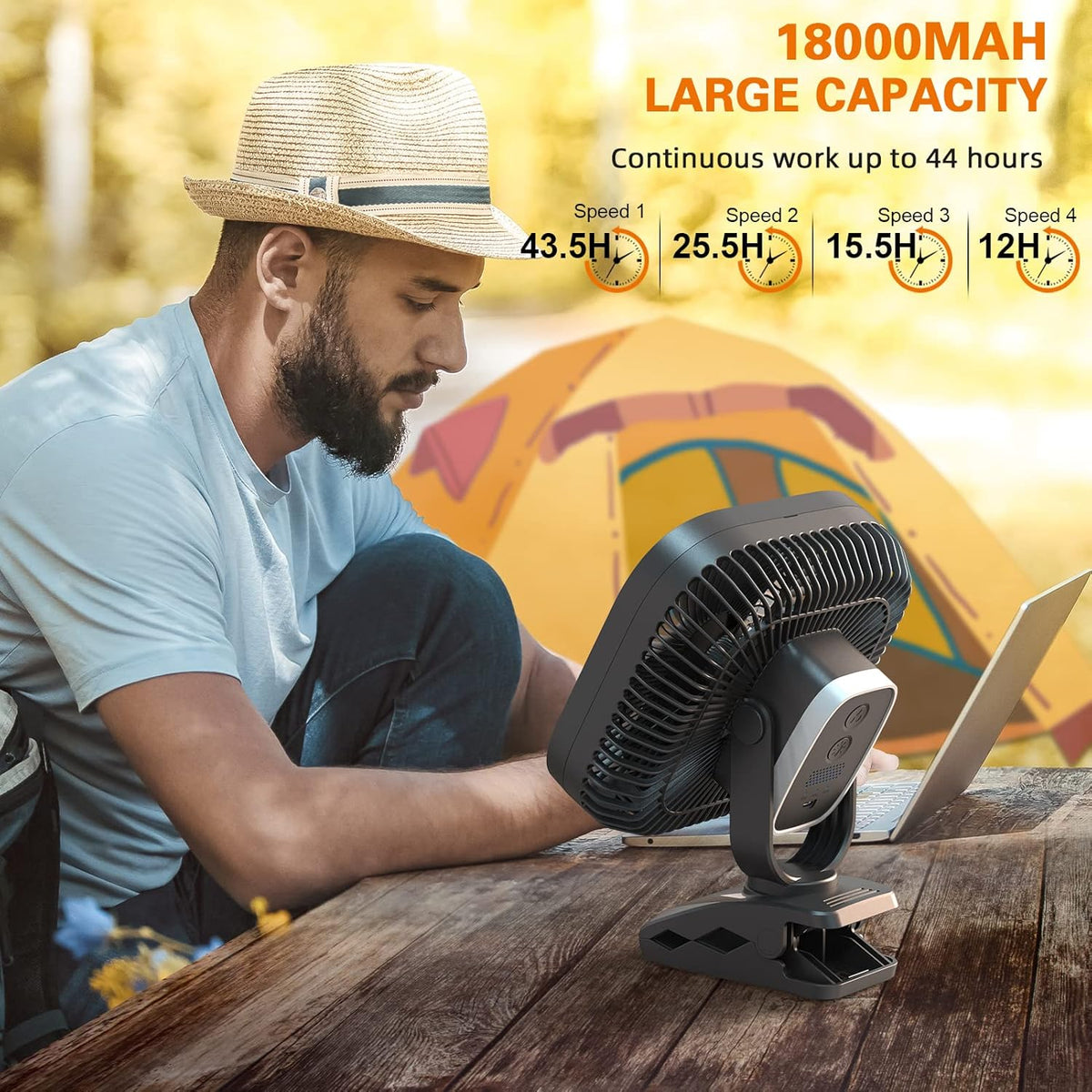 18000mAh Rechargeable 8-inch Clip on Fan with Light R287409