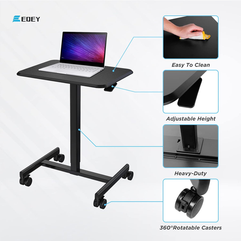 Rolling Laptop Desk with Locking Casters, Adjustable Height, Black N705