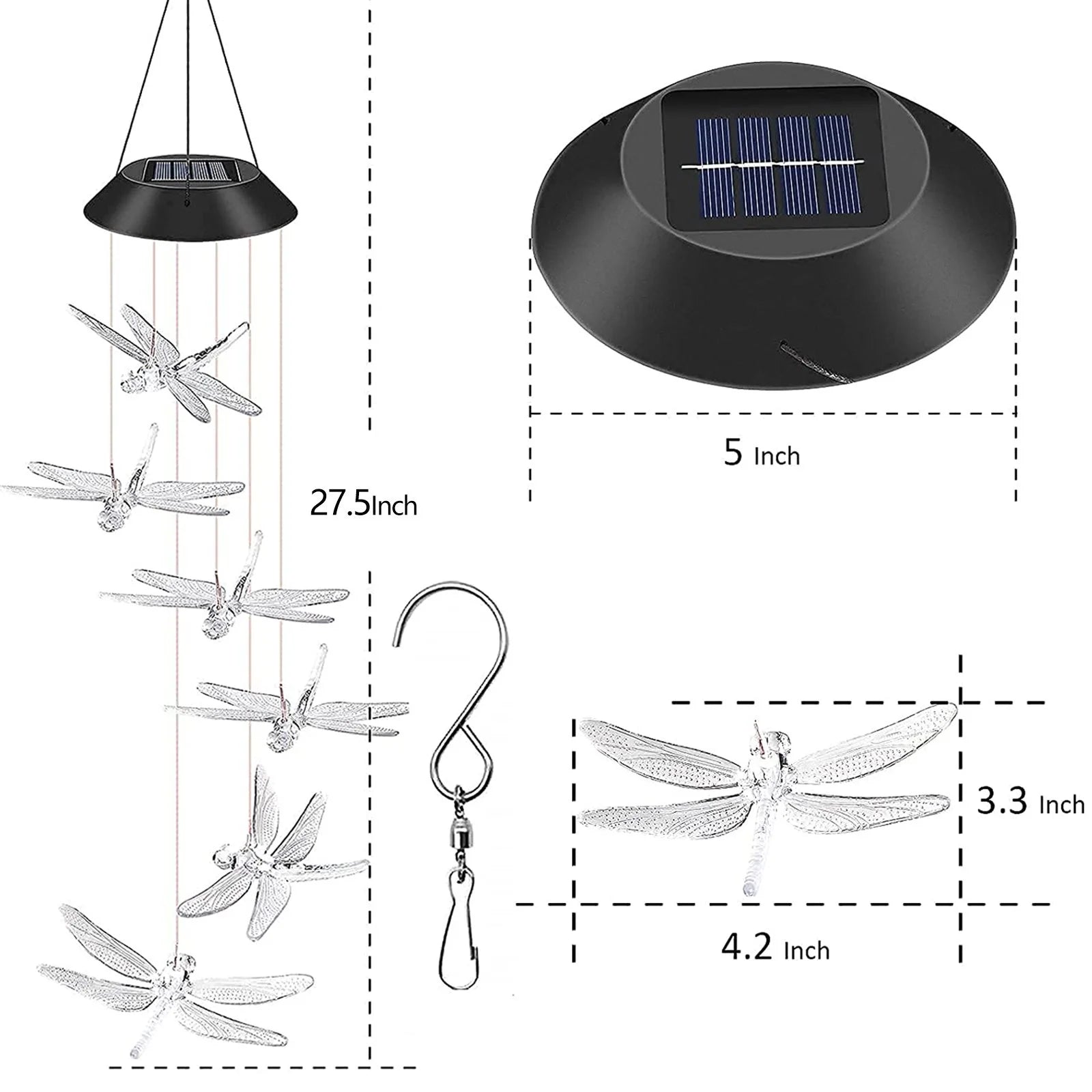 Color Changing Dragonfly Wind Chime Spiral Spinner Wind Mobile Outdoor Decorative Wind Bell V38148