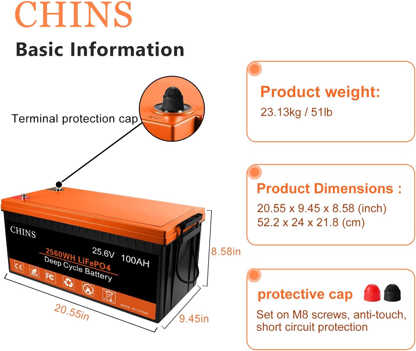 LiFePO4 Battery 24V 100Ah Lithium Battery with 100A BMS K954