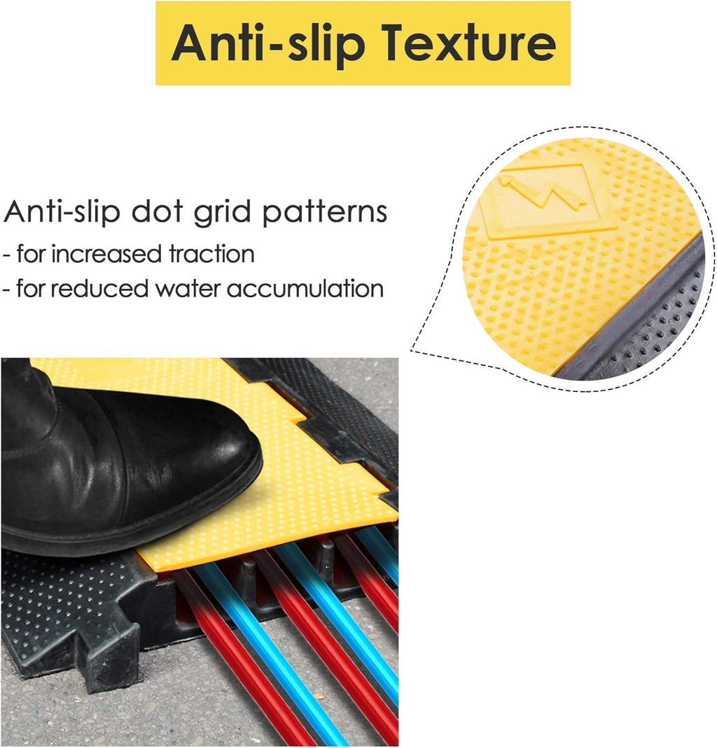 3 Channel Rubber Cable Ramp Cover Cord Protector Driveway Speed Bumps 88000 Lbs Pack of 2 L7899