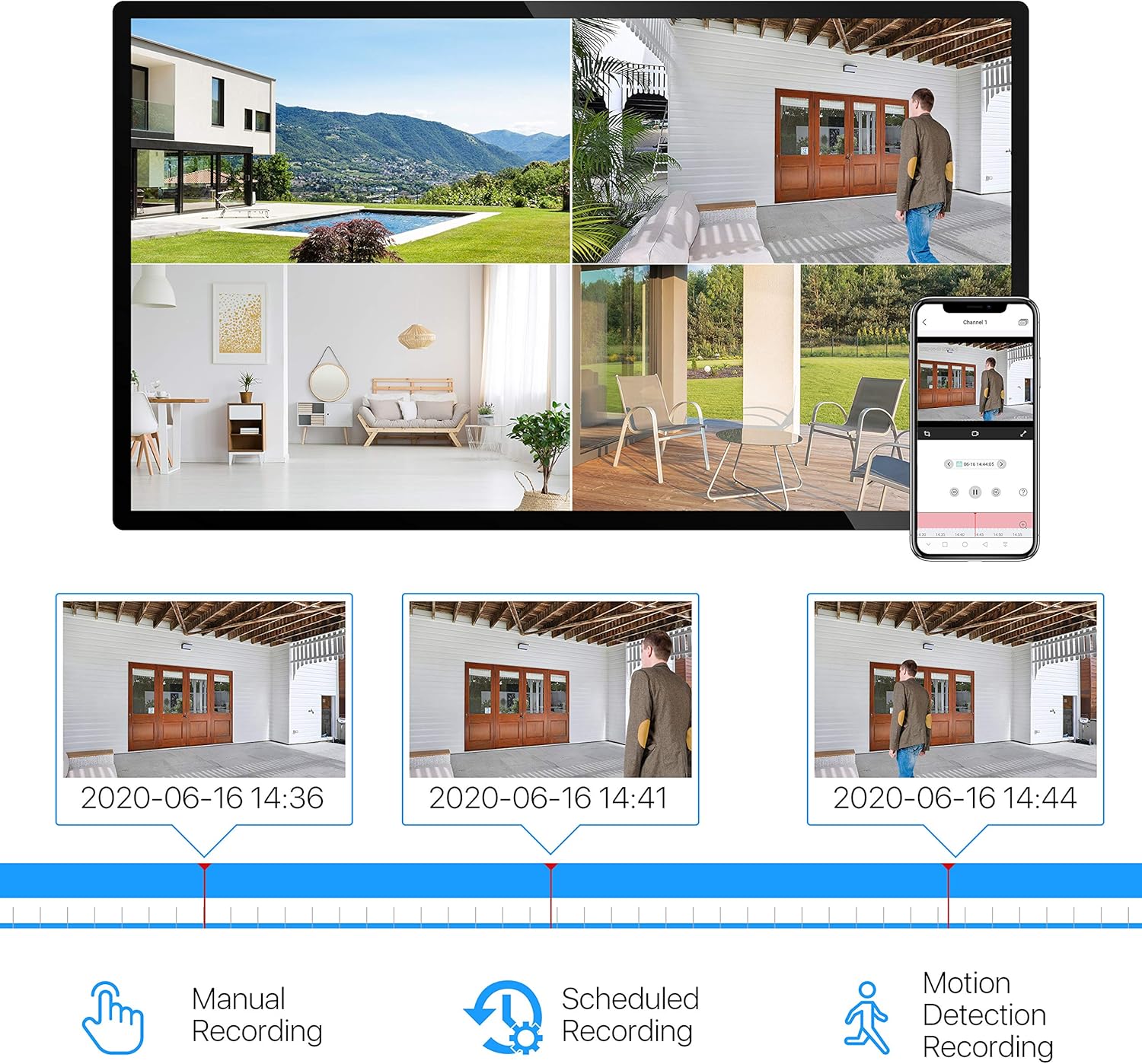 5MP Home Security Camera System with 1TB Hard Drive, 8CH CCTV DVR, 8pcs 1080P Weatherproof Cameras, 80ft Night Vision K628