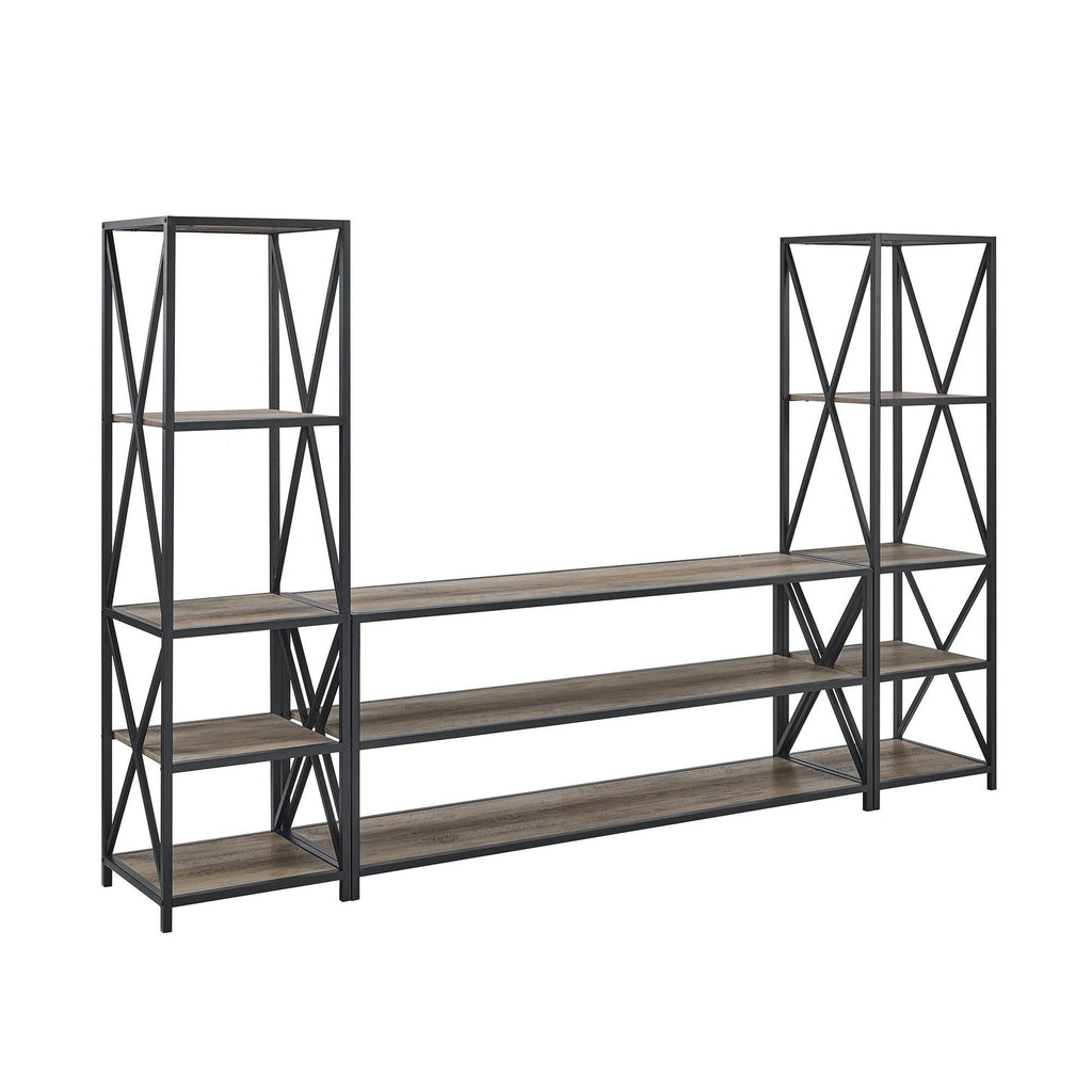 3-Piece X-Frame Entertainment Wall - Driftwood / Black Metal G2553