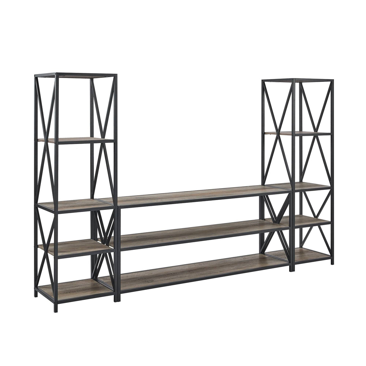 3-Piece X-Frame Entertainment Wall - Driftwood / Black Metal G2553