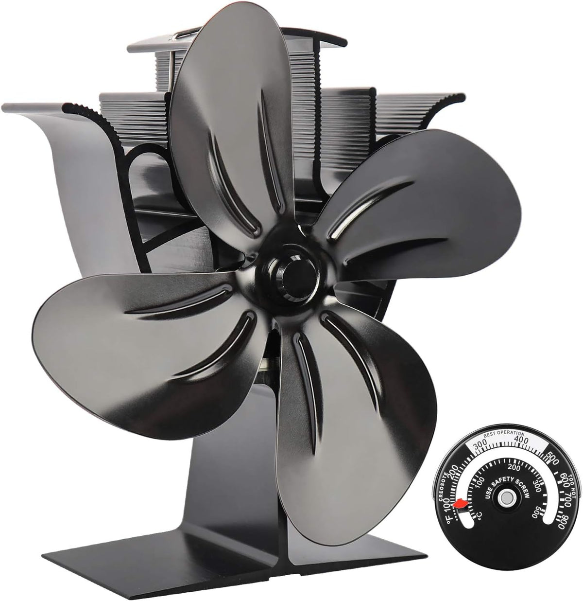 Silver Pack of 2 Aluminium Stove Fan with Magnetic Thermometer D687825