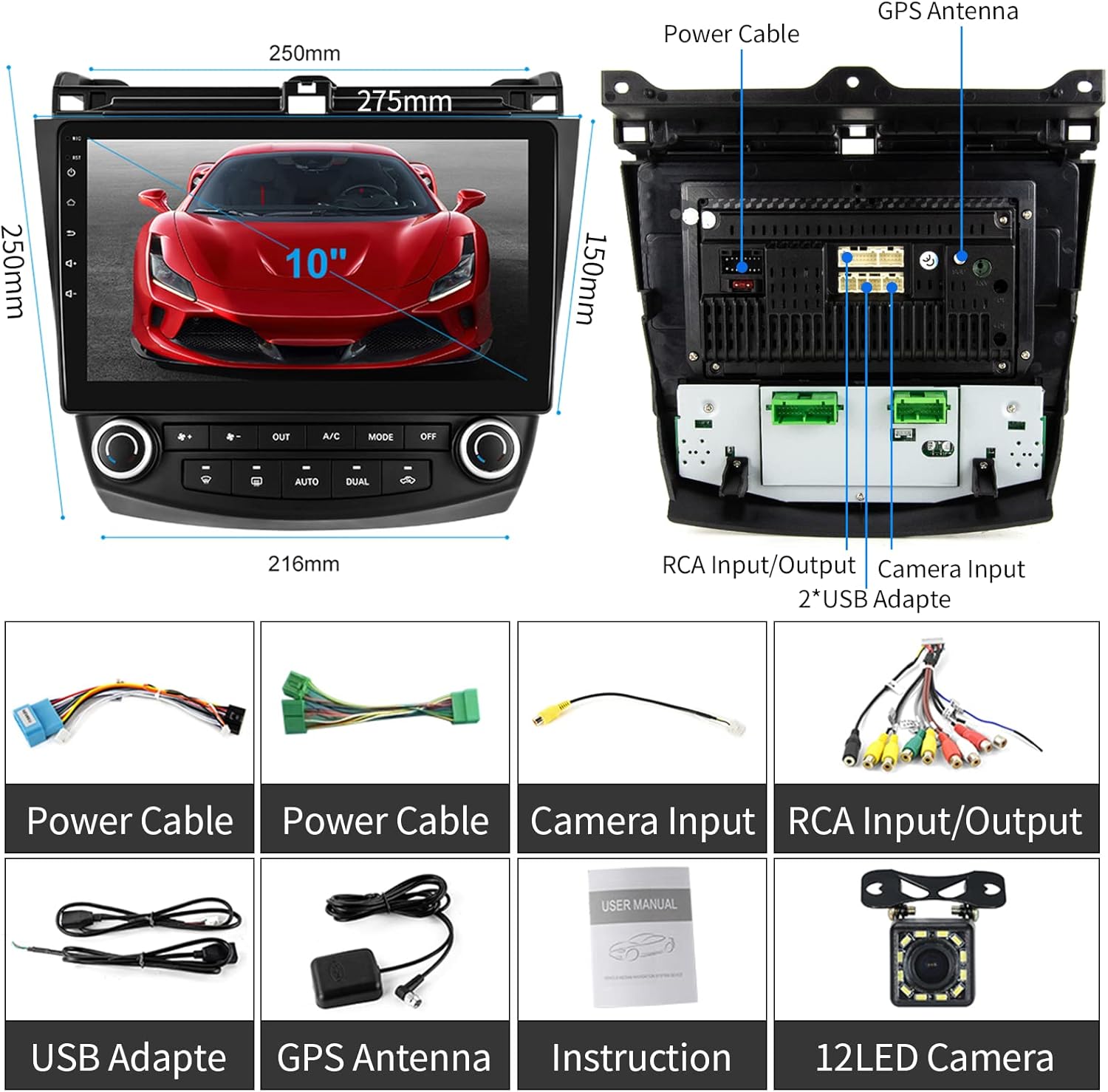 10 inch Touch Screen Car Radio Stereo for Honda Accord 7th 2003-2007 H8076