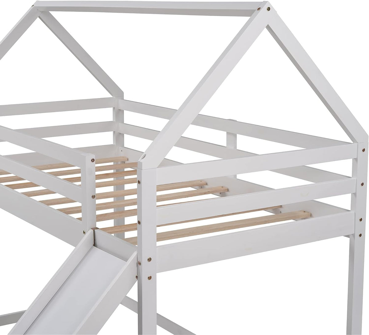White Wood Buk Bed With Slide U728