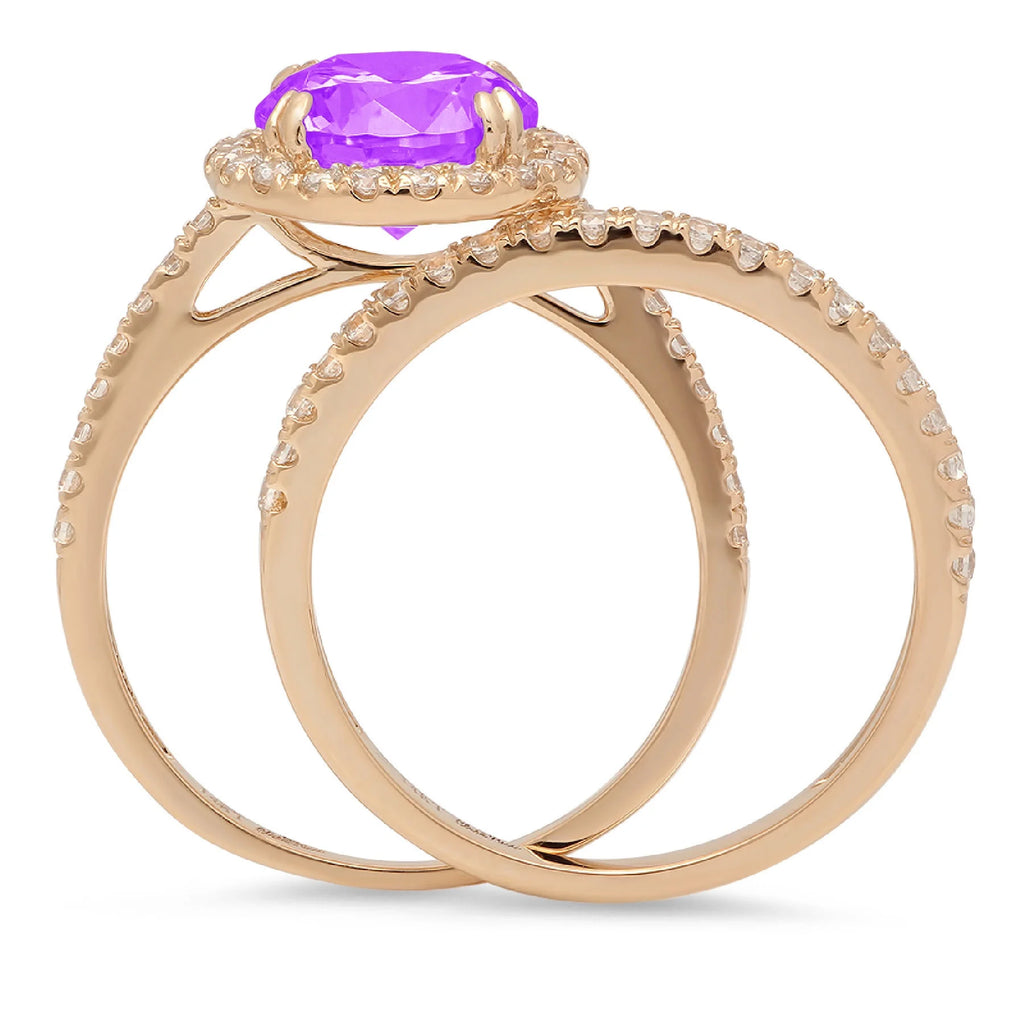 2.56ct Round Cut Purple Natural Amethyst 18k Yellow Gold Halo Ring T78926
