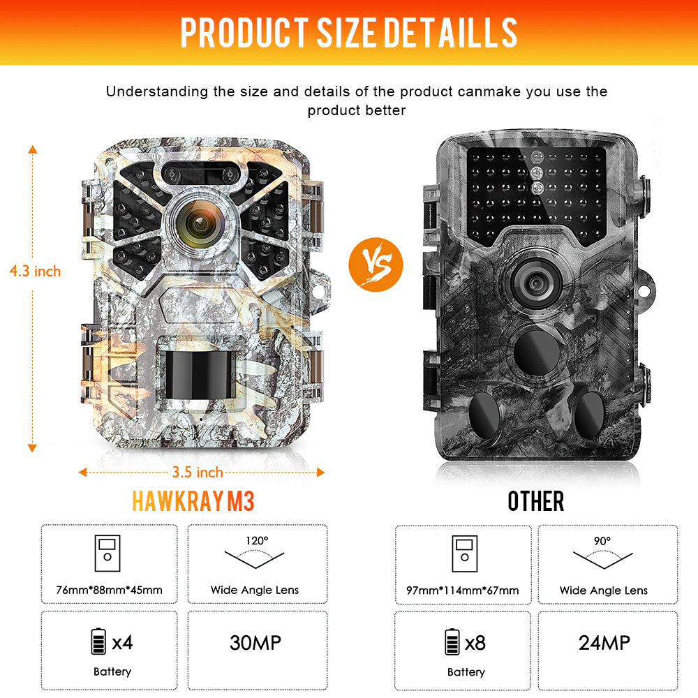 30MP 2K Infrared Night Vision Waterproof Trail Camera with 120° Wide Angle Lens H3039