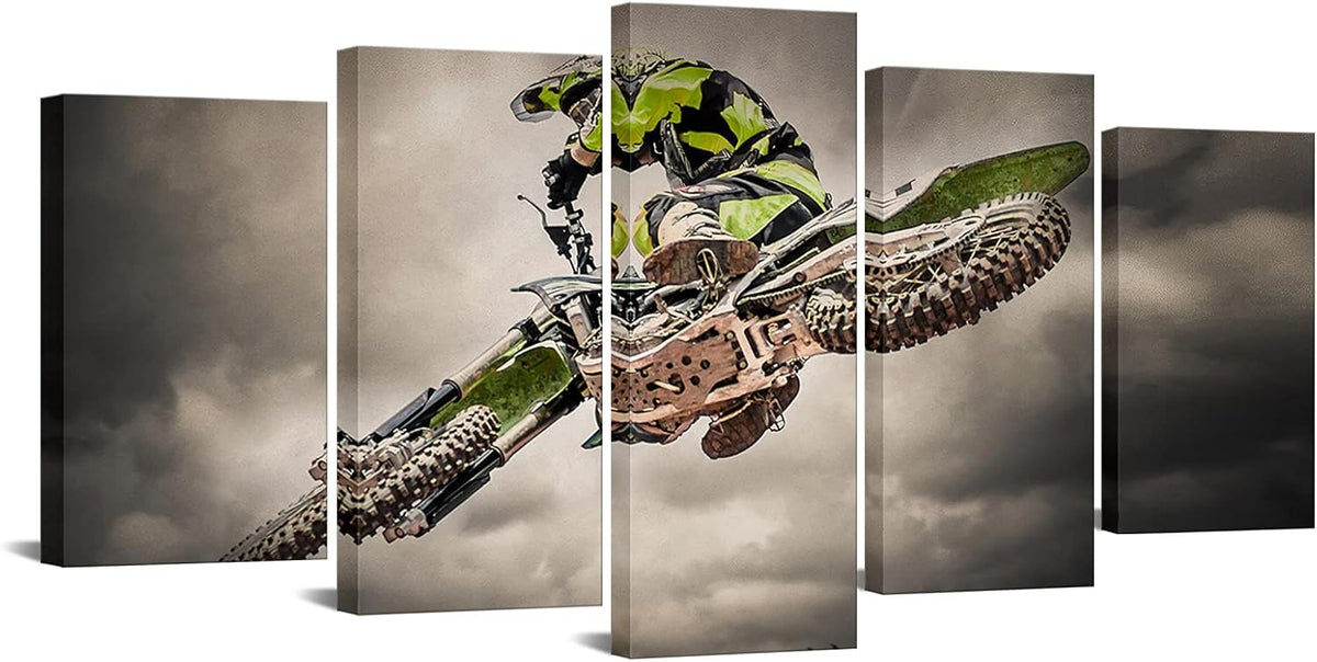 5 Pieces Canvas Prints Wall Art Motorcycle Racing Painting Sports Motocross Rider Poster Print Modern Man Boy's Bedroom Office Wall Decor Gallery Canvas Wrapped Artwork Ready to Hang Q352