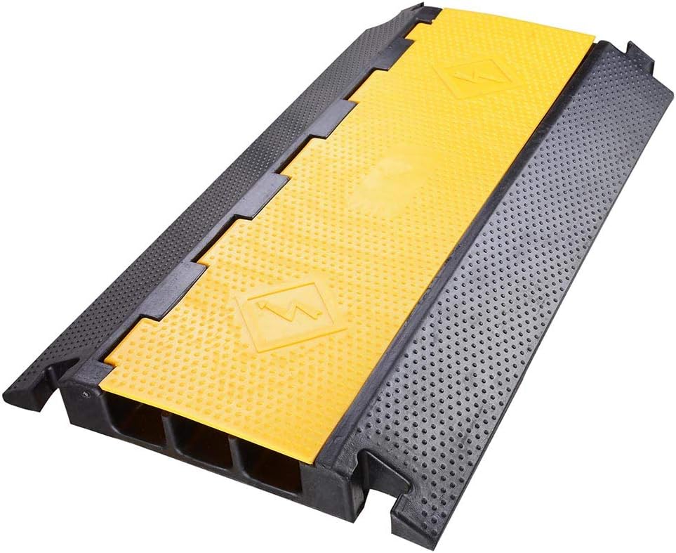 3 Channel Rubber Cable Ramp Cover Cord Protector Driveway Speed Bumps 88000 Lbs Pack of 2 L7899