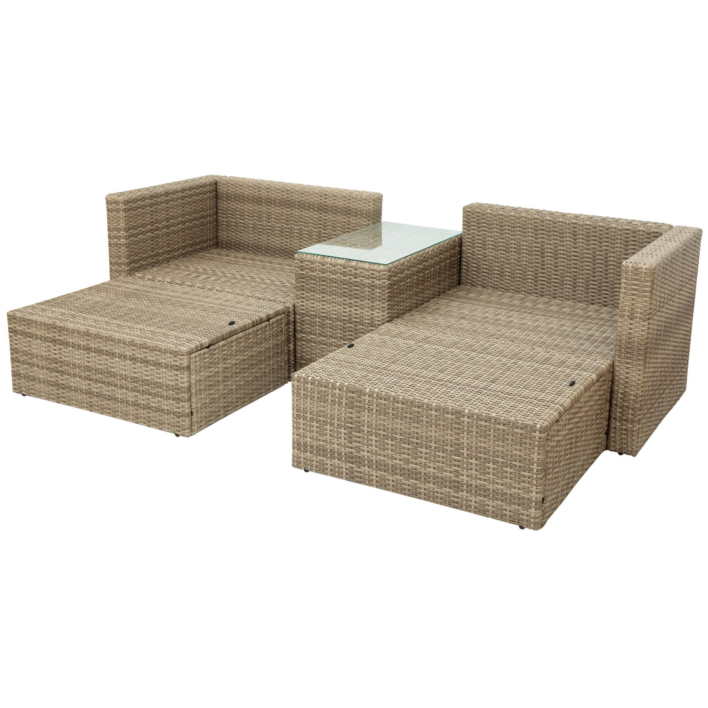 Gray Wicker Rattan Patio Sectional Sofa Set with Ottomans and Cushions S370188