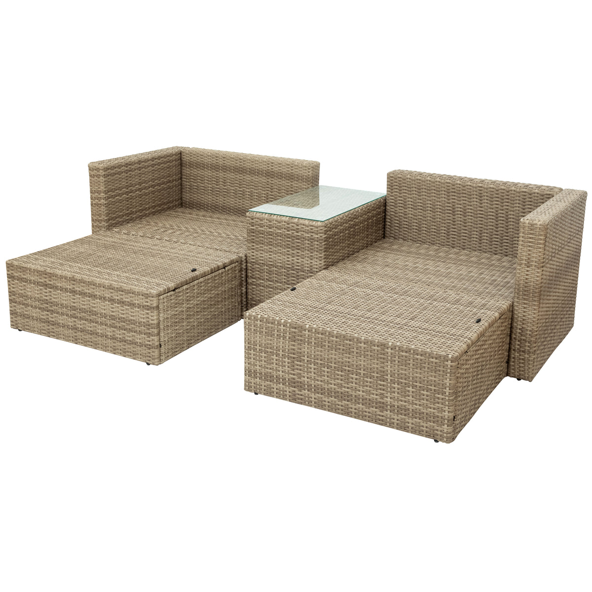Gray Wicker Rattan Patio Sectional Sofa Set with Ottomans and Cushions S370188