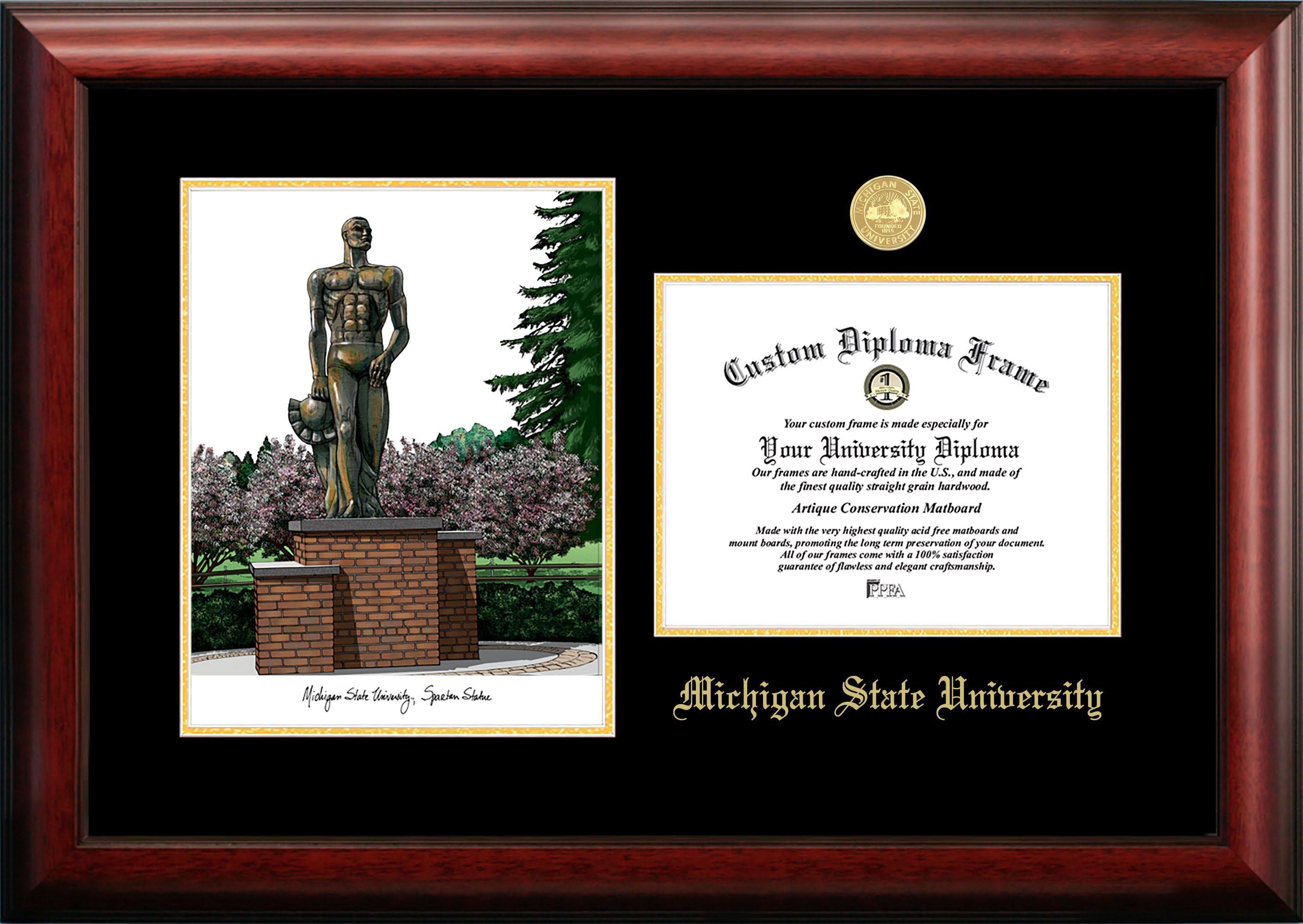 Gold Embossed Diploma Frame with Campus Images Lithograph L68082