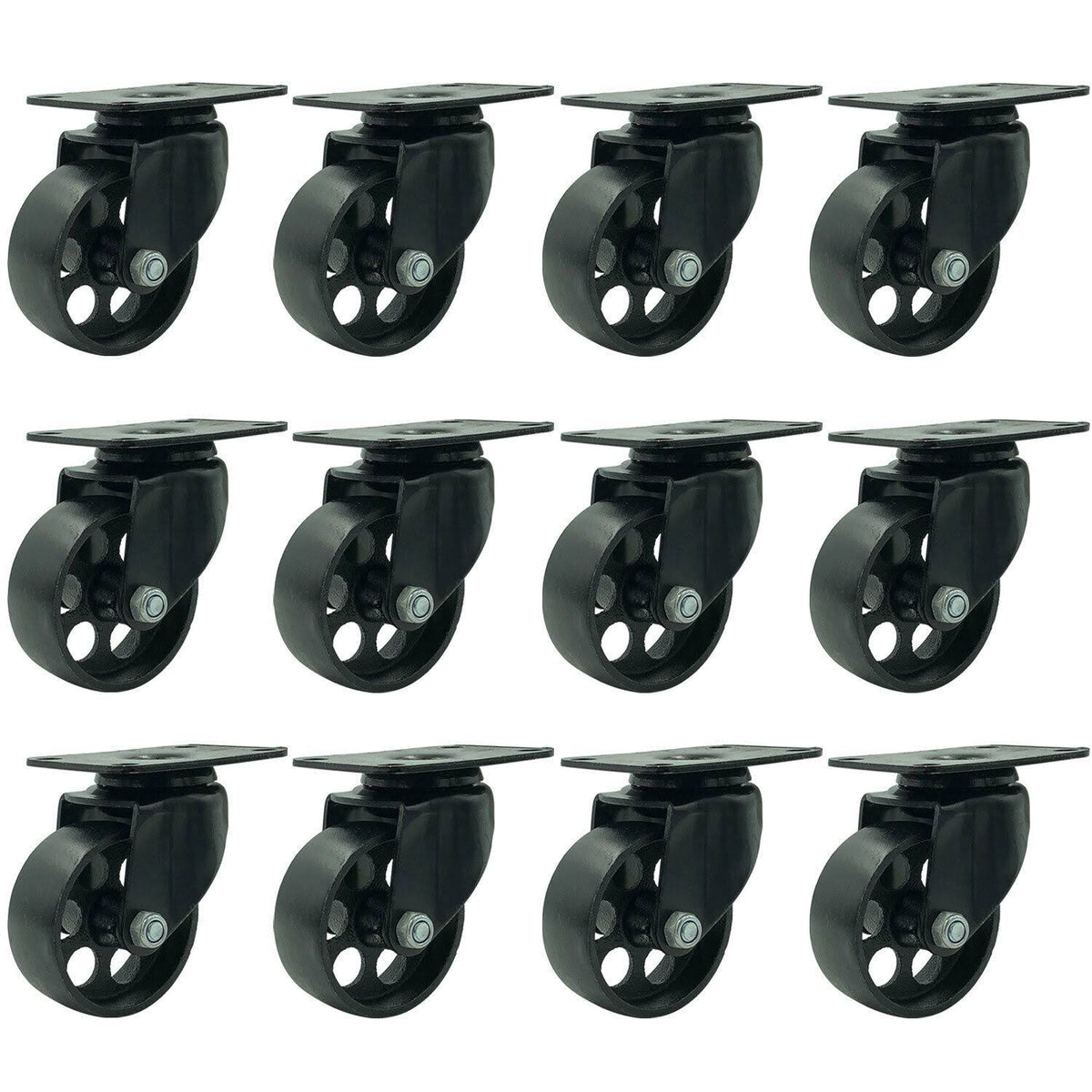 12 Black Metal Swivel Plate Caster Wheels Heavy Duty T26217