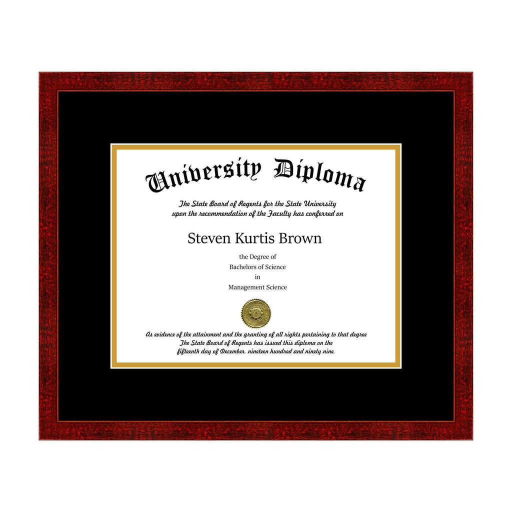 Single Diploma Frame with Double Matting for 10x22 x 8x22 Tall Diploma with Black Frame Z6485