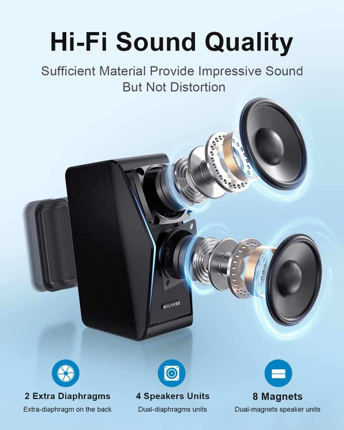 Computer Speakers, USB Powered, Bluetooth 5.0 & 3.5mm Aux-in, Pack of 2 B491