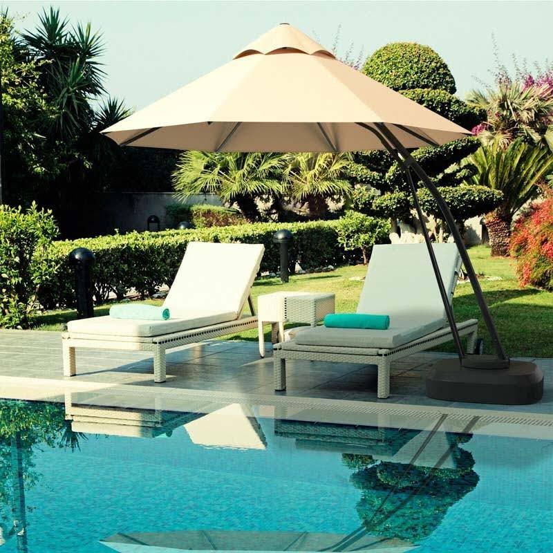 Blue 11 Feet Outdoor Cantilever Hanging Umbrella with Base and Wheels P331033