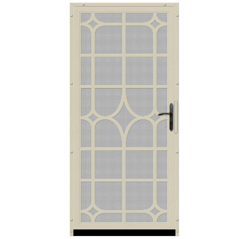 Almond Surface Mount Steel Security Door with Insect Screen and Bronze Hardware S876