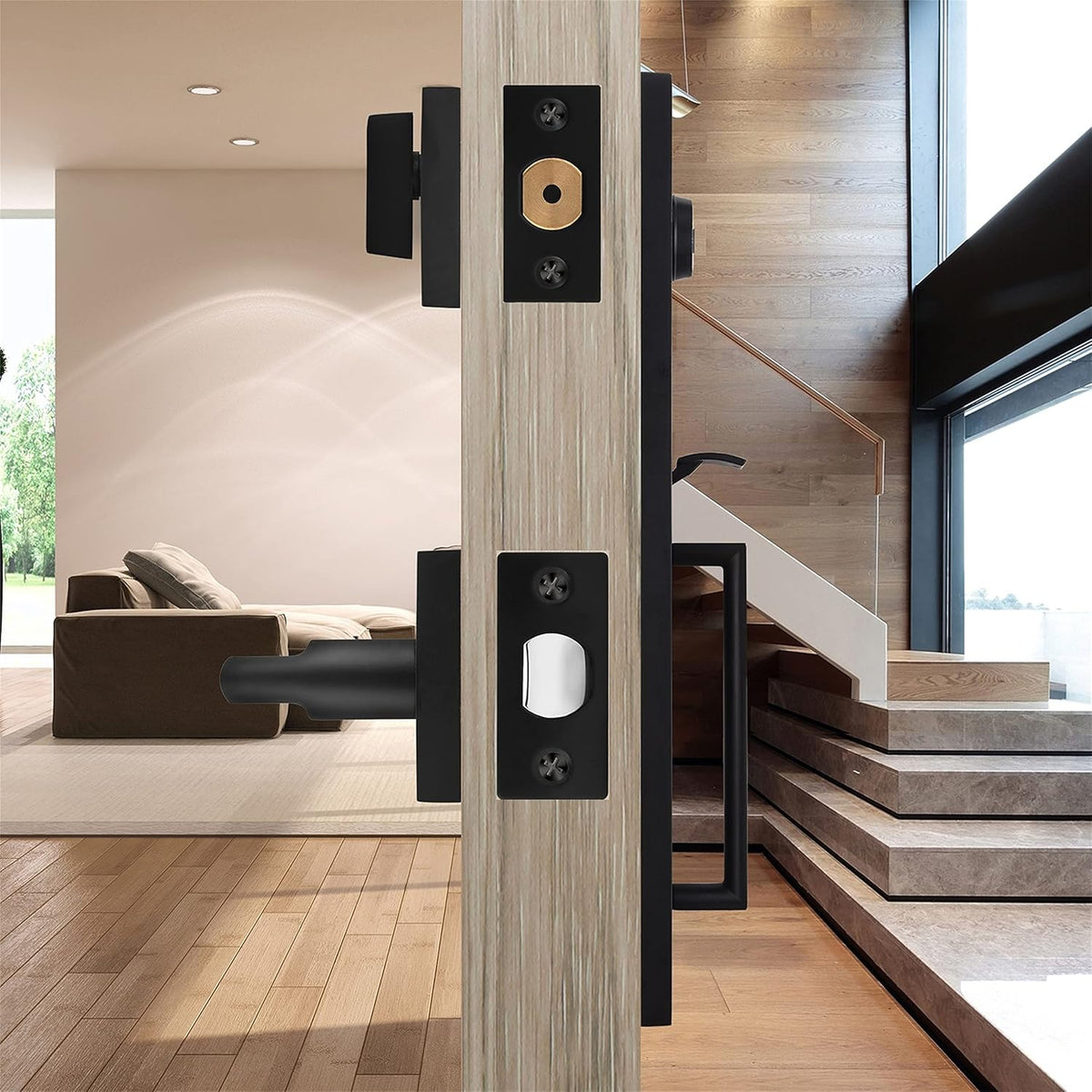 Matt Black Door Handle and Bolt Lock Set, Square Lever Heavy Duty Z936