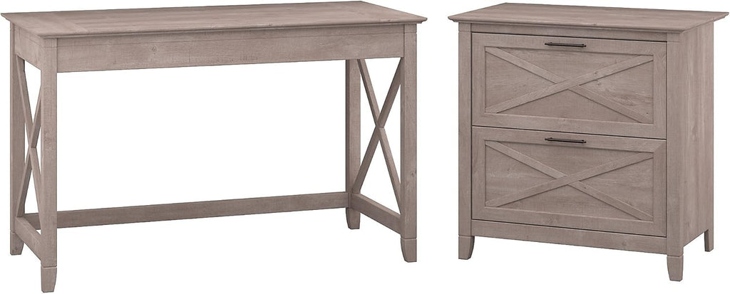 54W Computer Desk with Storage and 2 Drawer Lateral File Cabinet, Pure White Oak Y618