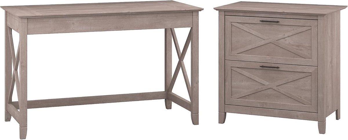 54W Computer Desk with Storage and 2 Drawer Lateral File Cabinet, Pure White Oak Y618